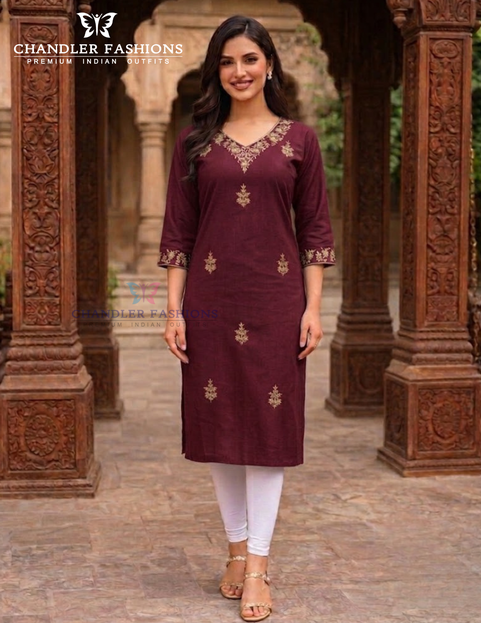 Stunning Maroon Color Cotton With Embroidery Work Kurti For Women