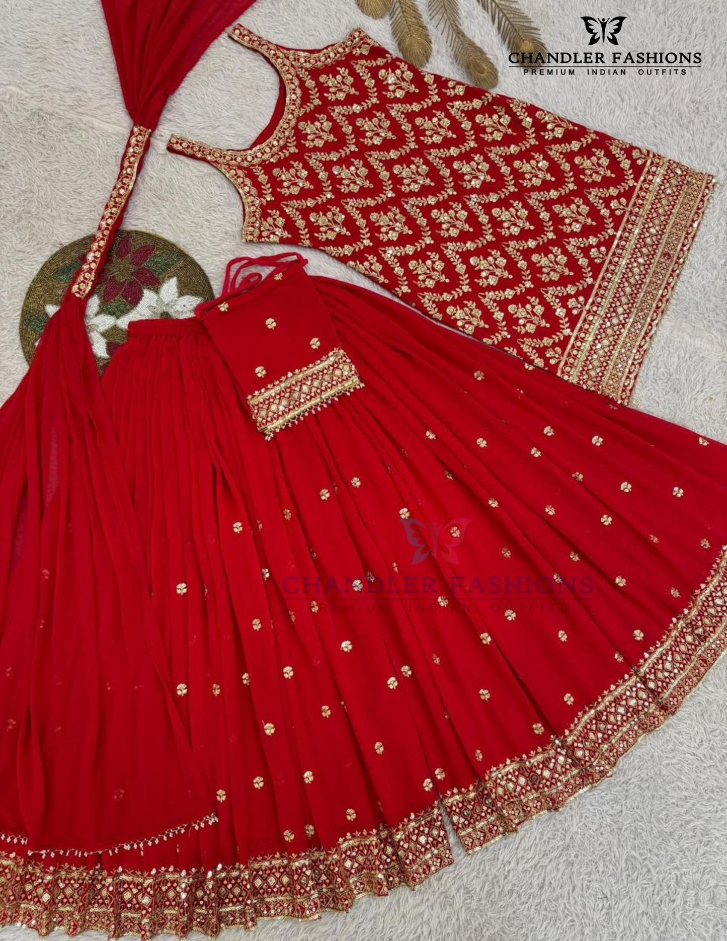Georgette With Embroidery Sequins Work Palazzo Suits In Mesa