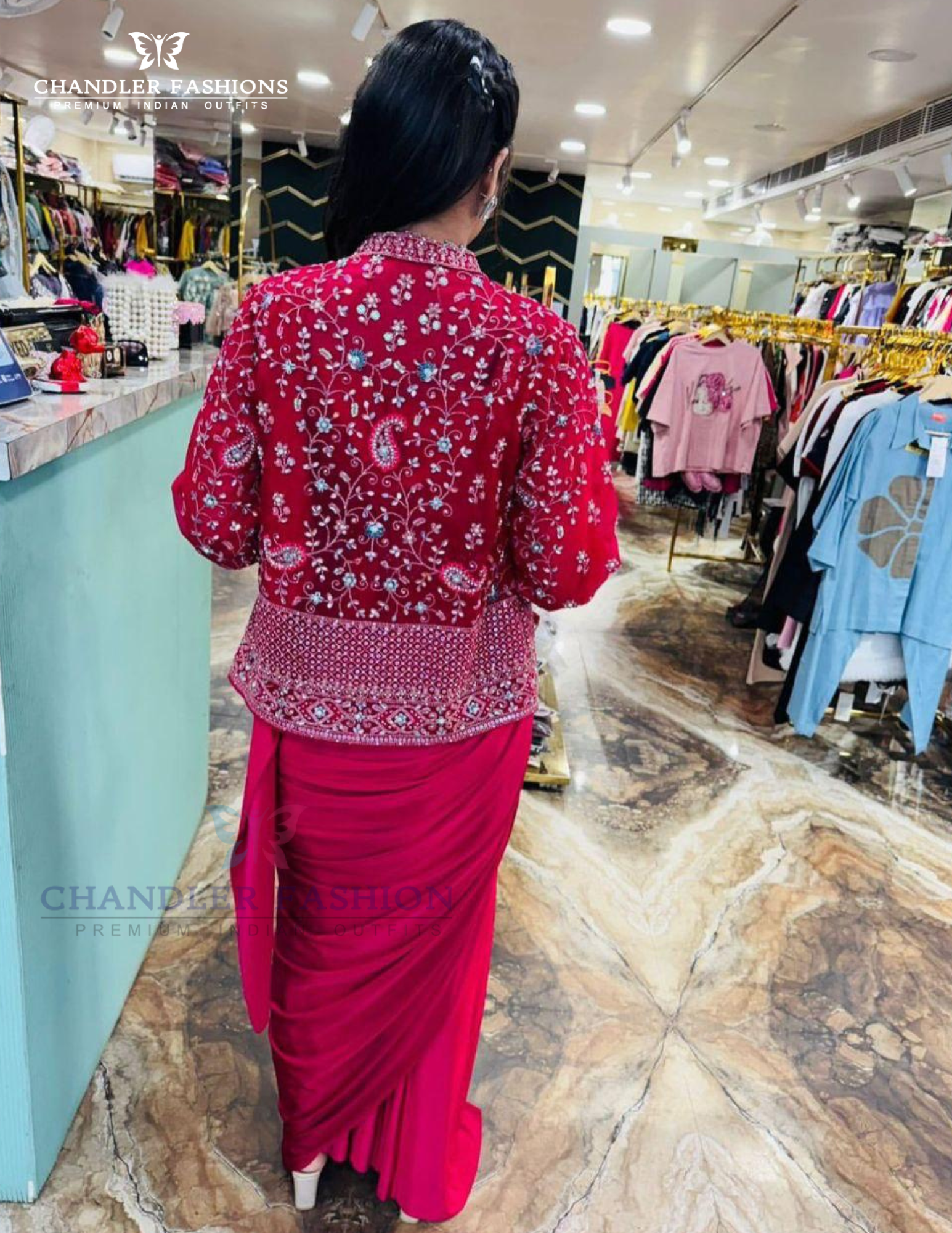 Dark Pink Color Sequins Work Ready To Wear Saree In USA