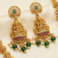 Traditional Green And Red Stones Gold Plated Lakshmi Haram With Earrings Set
