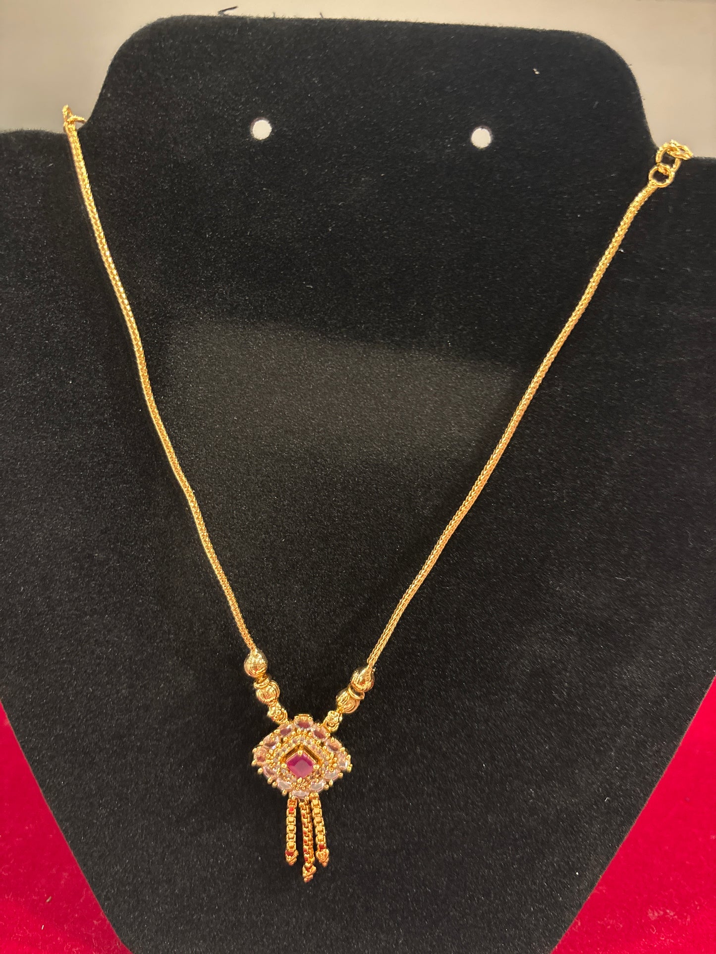 Attractive Pink And White Color Stones Gold Plated Necklace For Women