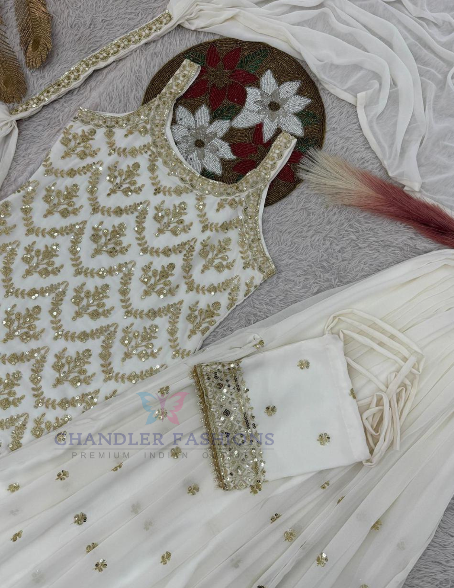 Off White Color Georgette With Sequins Work Palazzo Suit In Chandler