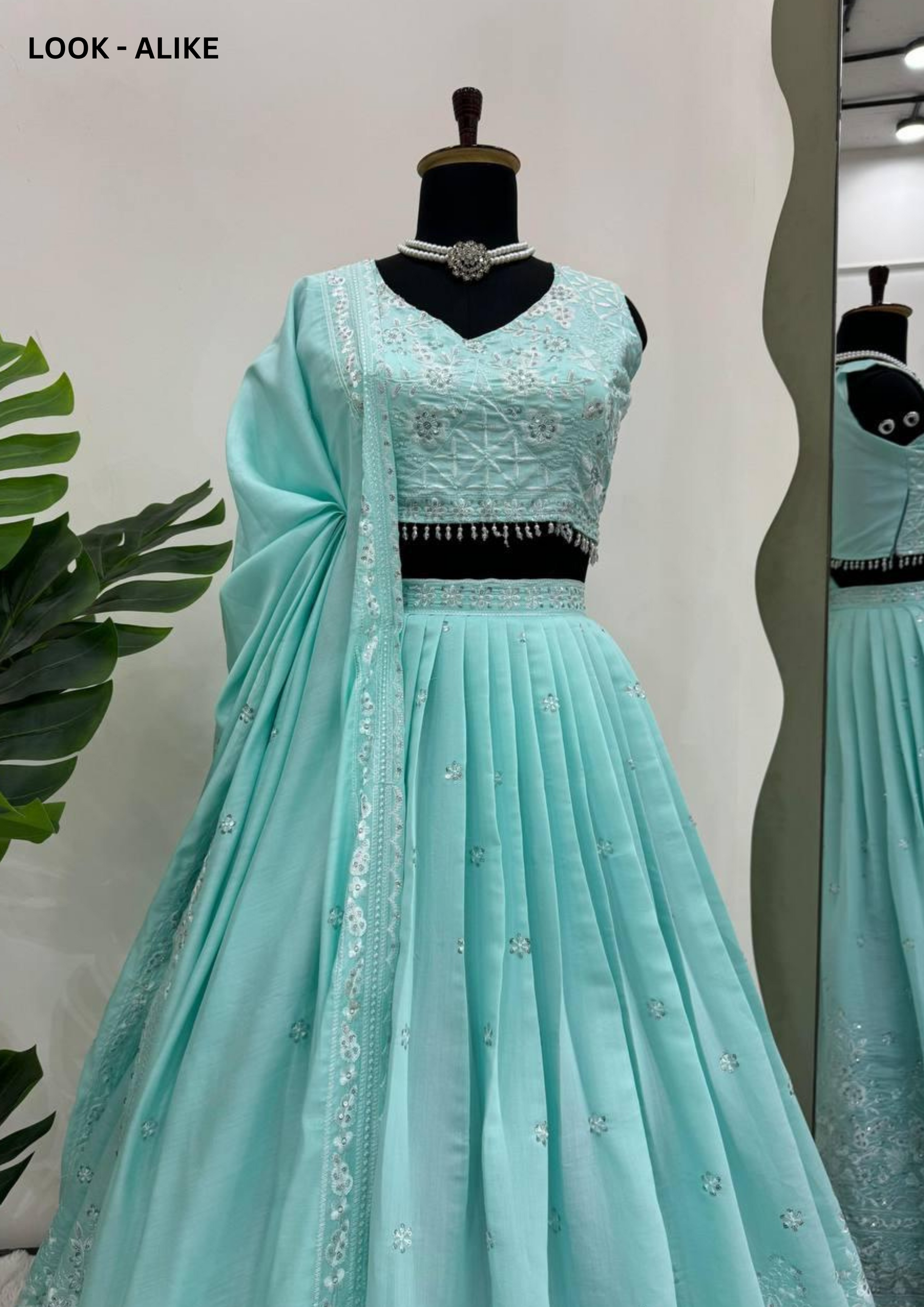 Light Blue Color Embroidery Sequins Work Lehenga Choli In USA