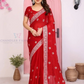 Dazzling Red Color Fendy Chiffon Silk With Embroidery Work Saree 