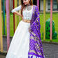 White Lehenga With Purple Color Dupatta In Suncity