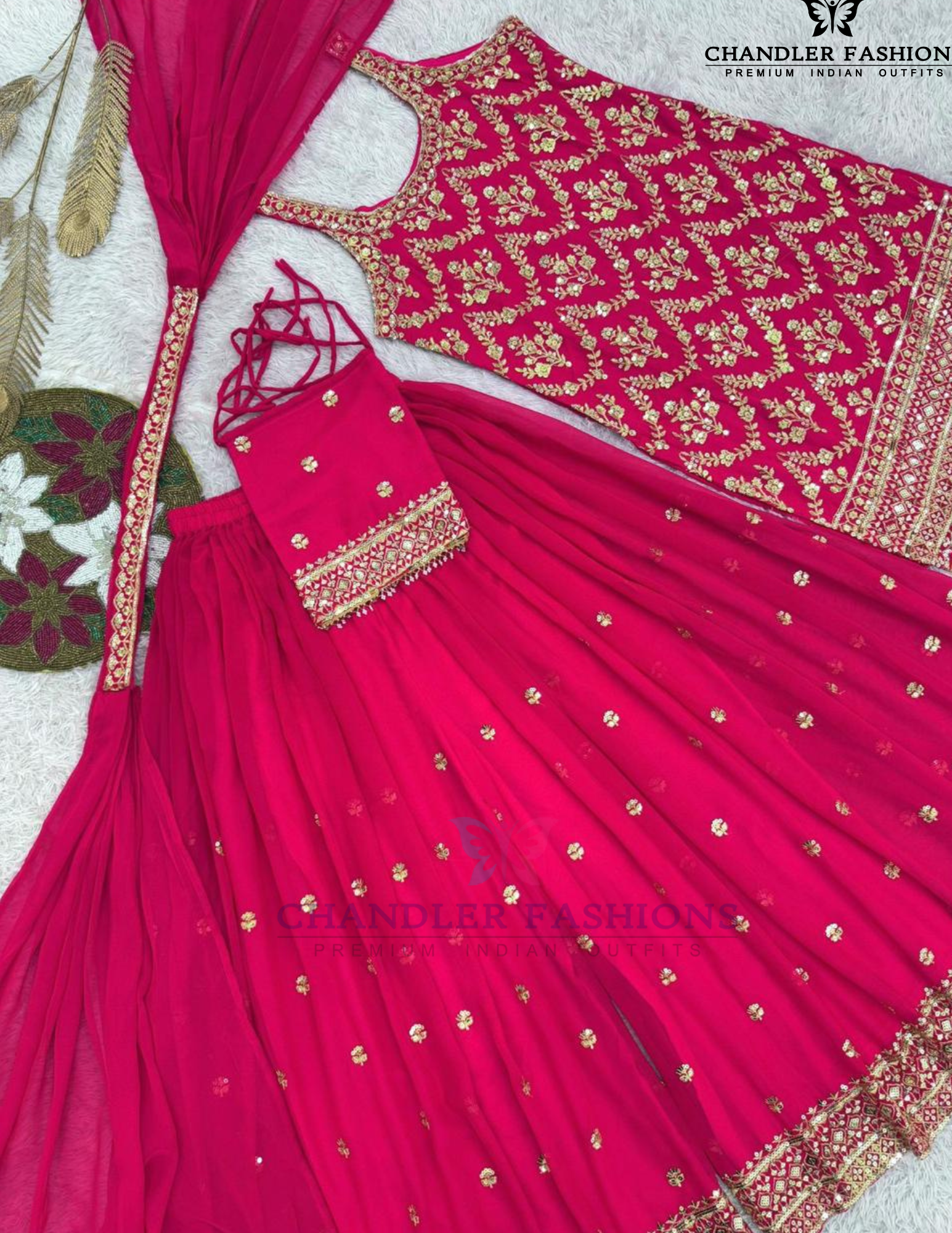 Pink Color Georgette With Sequins Work Palazzo Suits In Mesa