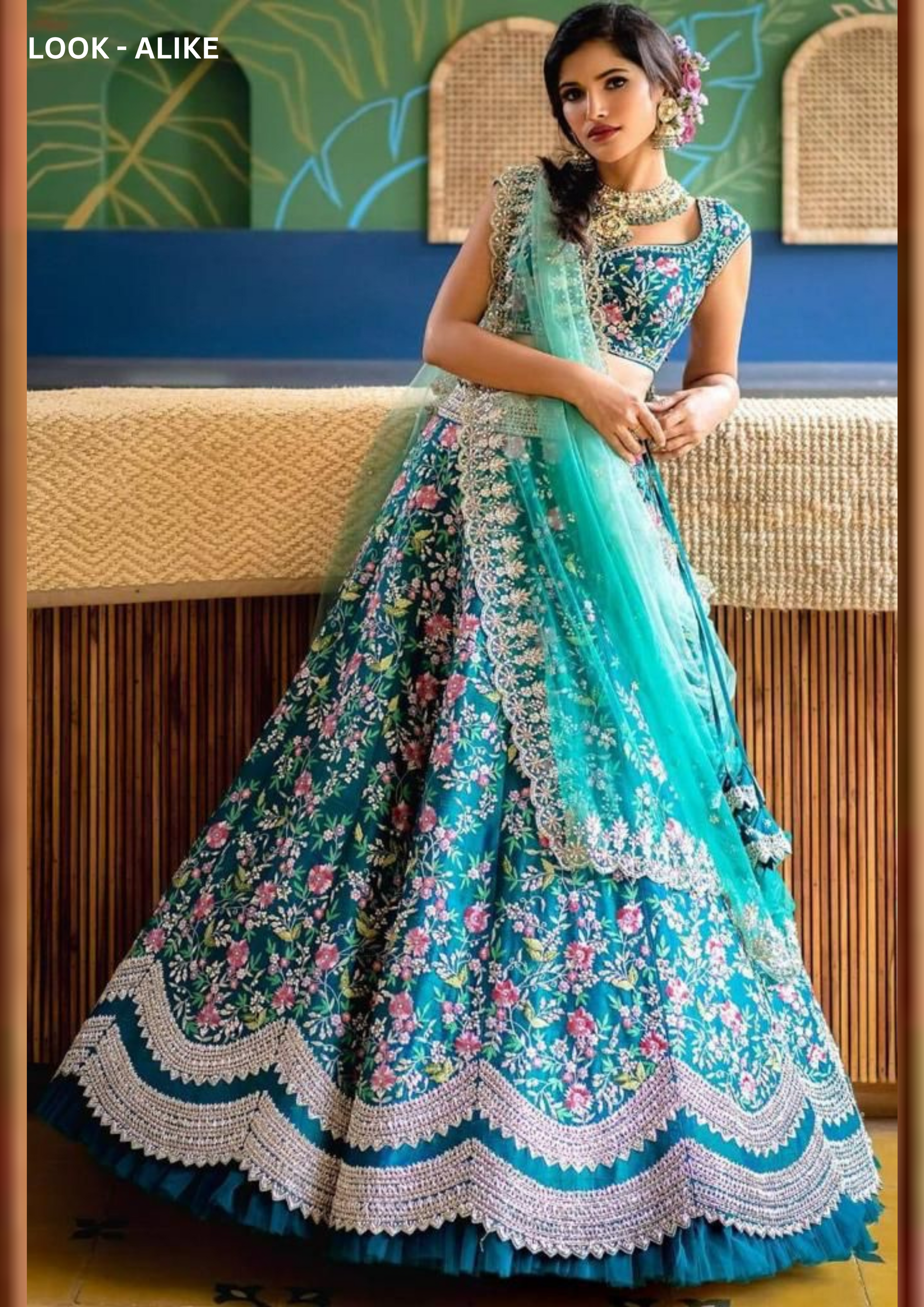 Aqua Blue Designer Attractive Party Wear Embroidered Work Malay Satin Lehenga Choli