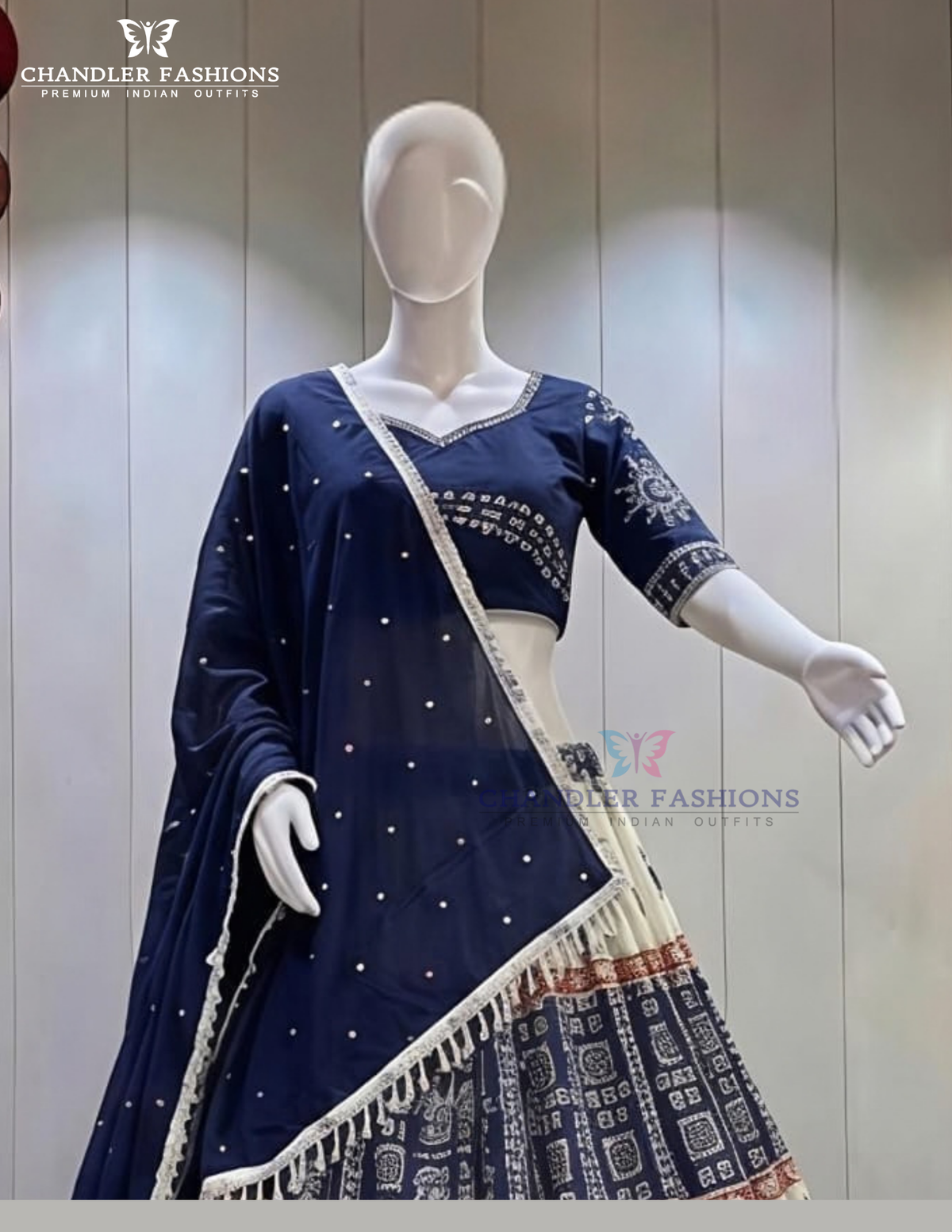 White And Blue Color Cotton With Printed Work Chaniya Choli Near Me