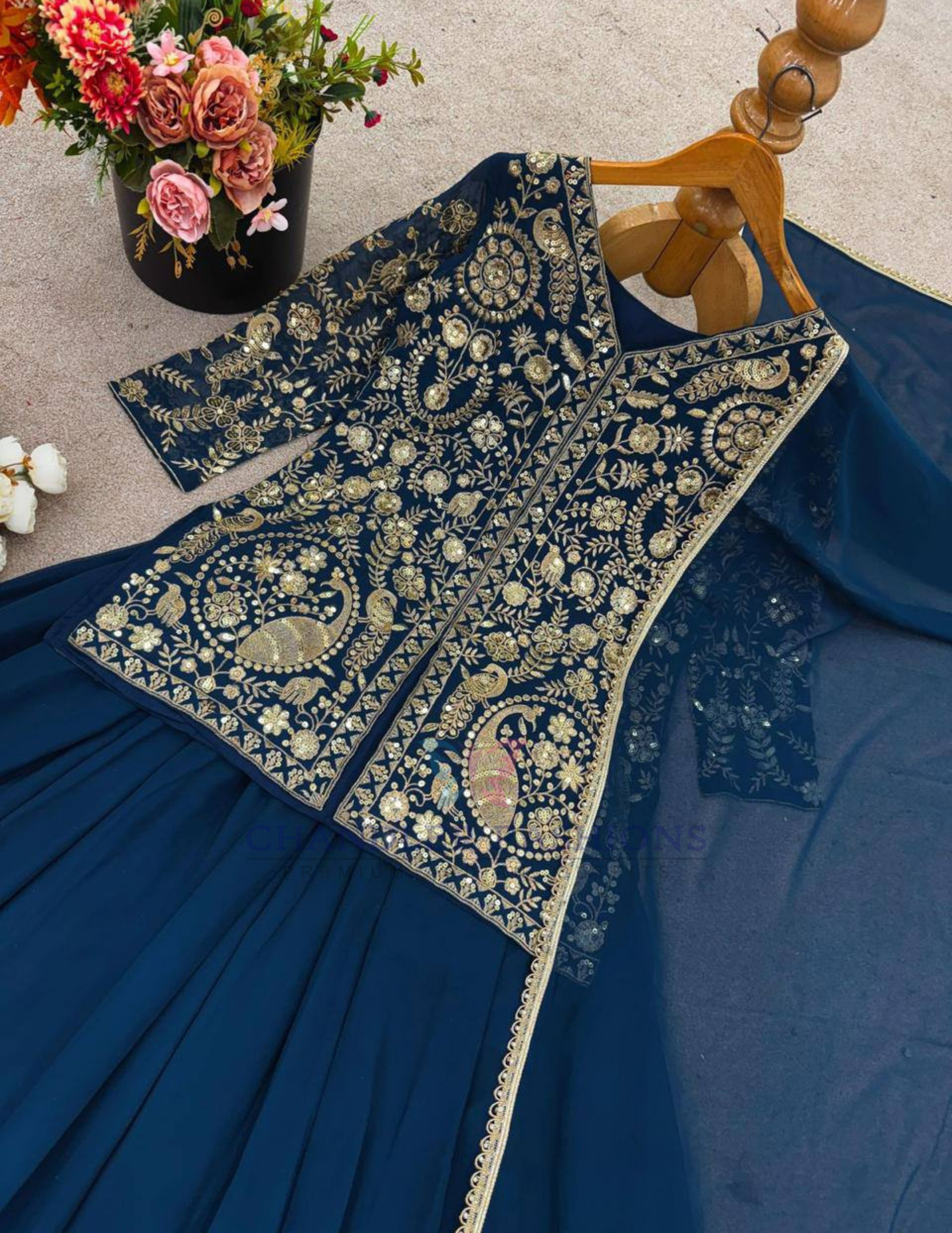 Blue Color Georgette Palazzo Suits In USA