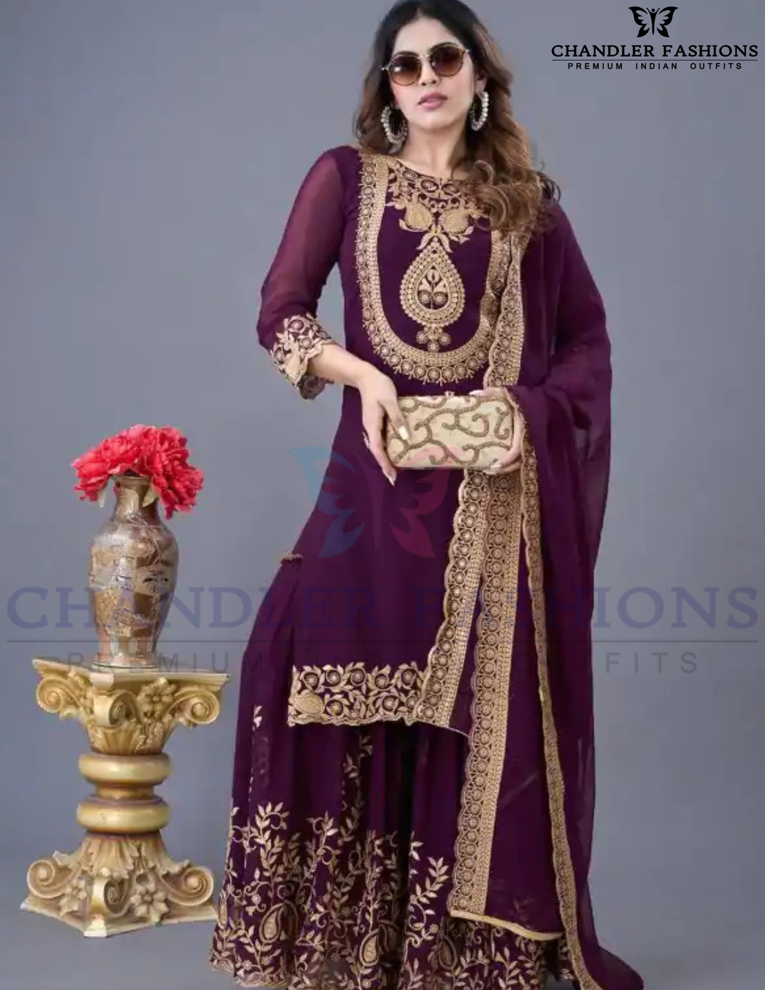 Wonderful Purple Color Faux Georgette Sharara Suit With Heavy Embroidery Sequins Thread Work For Women