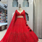 Beautiful Red Colored Soft Net Party Wear Lehenga Choli For Women