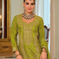Green Color Chinon With Embroidery Work Palazzo Suit With Dupatta Near Me