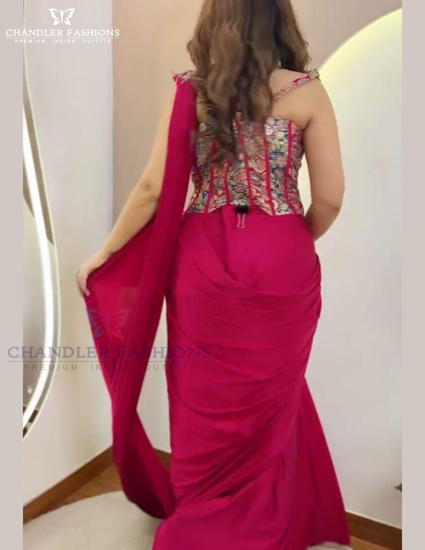 Pink Color Sequins Work Ready To Wear Saree In USA