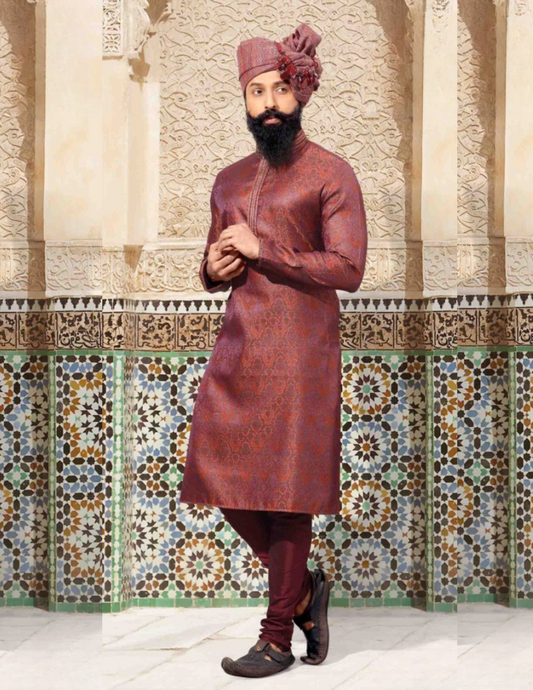 Beautiful Red Color Kurta Slub Silk Embroidery Work With Pajama Pant