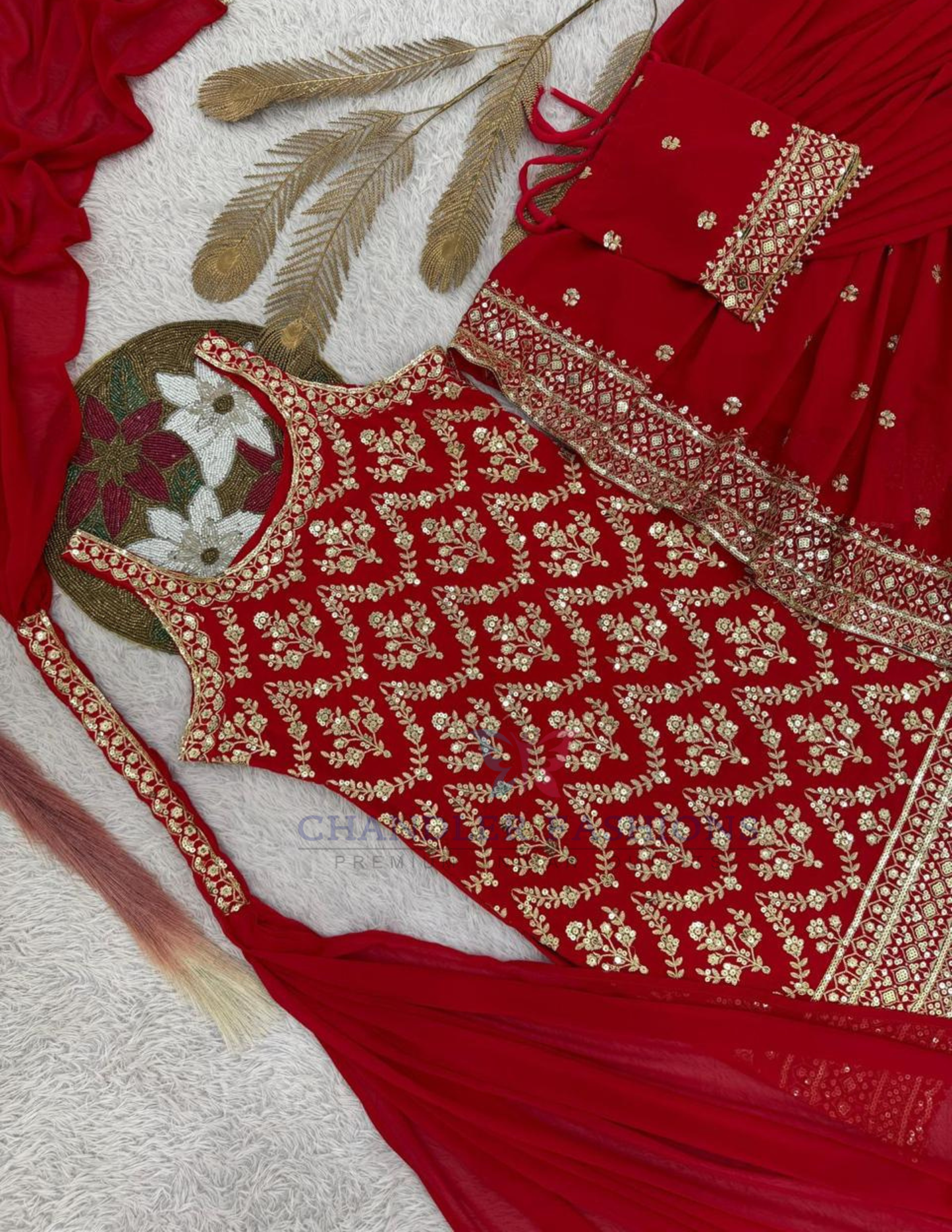 Red Color Georgette Palazzo Suits In Tempe