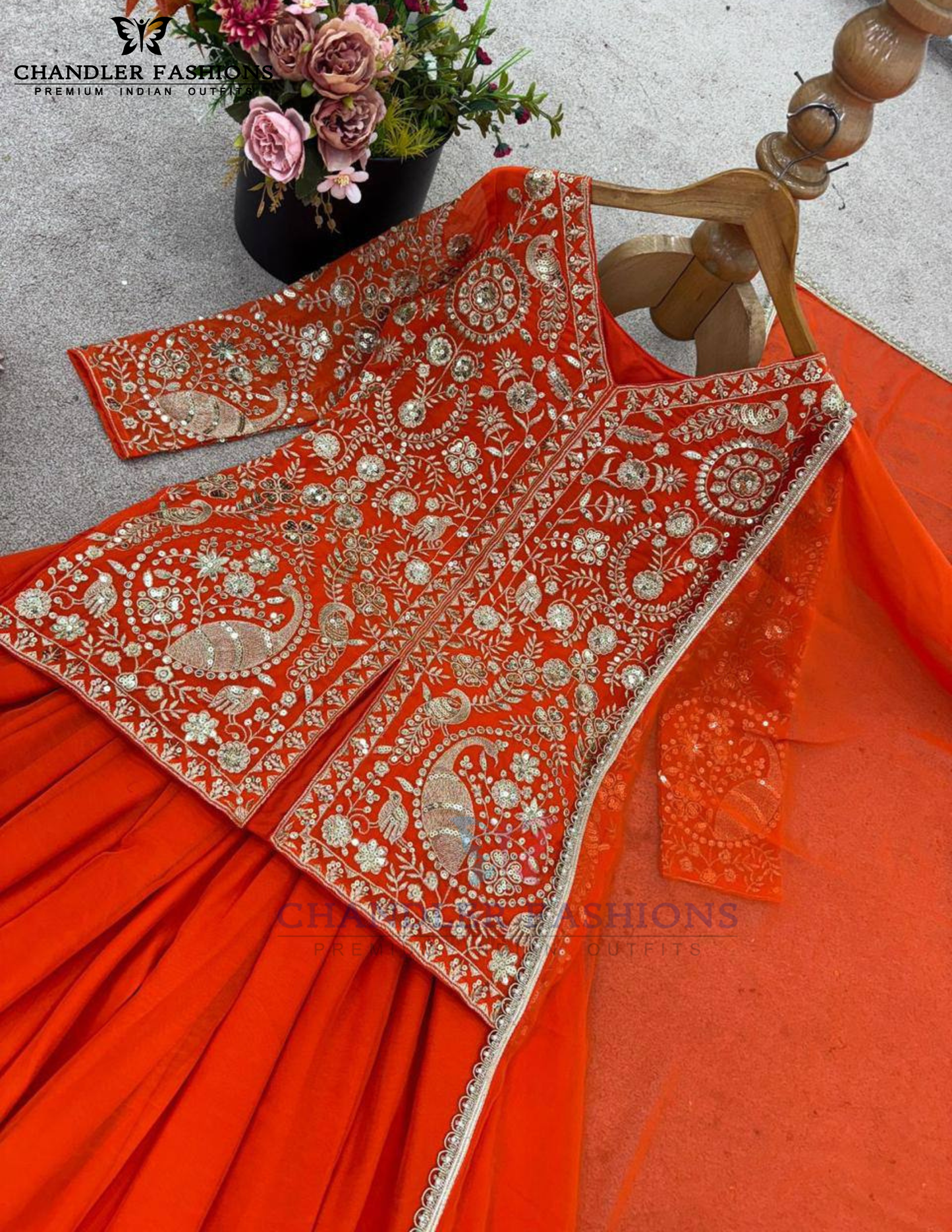Graceful Orange Color Georgette Palazzo Suits In Mesa