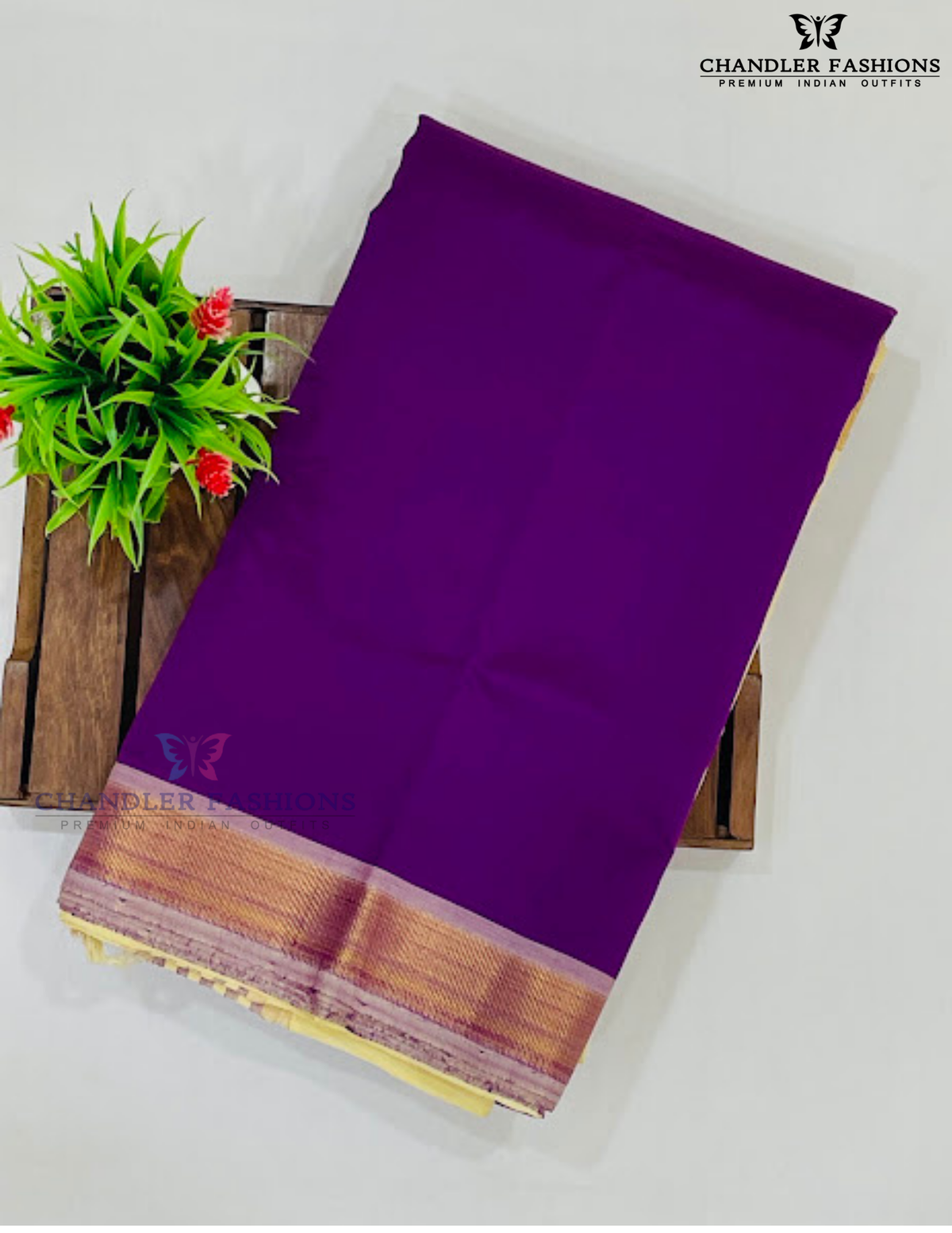 Alluring Purple Color Cotton Saree With Gold Zari Border For Women