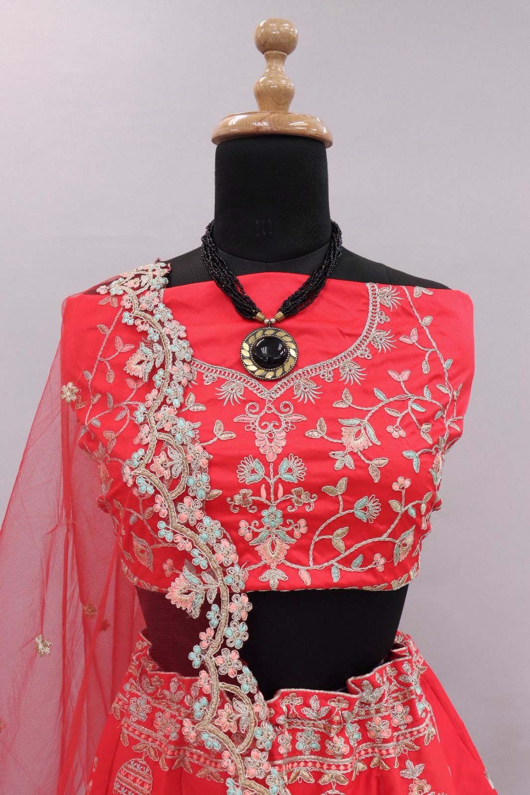 Gorgeous Red Color Satin Bridal Lehenga Near Me