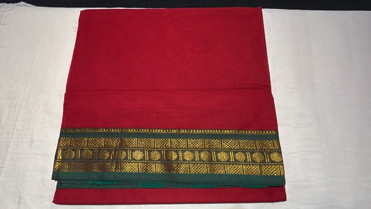 Attractive Red Color Kanchi Cotton With Gold Zari Work Border Golden Zari Work Saree For Women