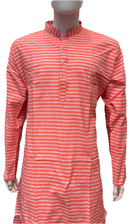 Attractive Red Color Cotton Kurta With Pajama For Men