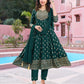 Charming Green Colored Rayon Foil Printed Zari And Embroidery Sequins Work Salwar Suits