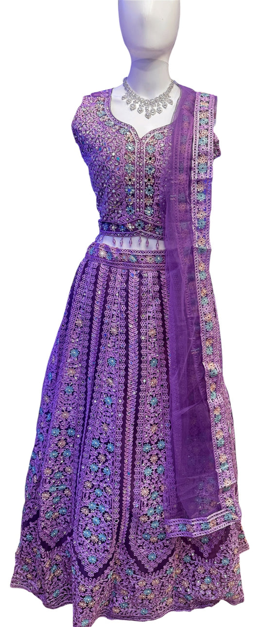 Stunning Purple Color Embroidery Work With Georgette Lehenga Choli For Women