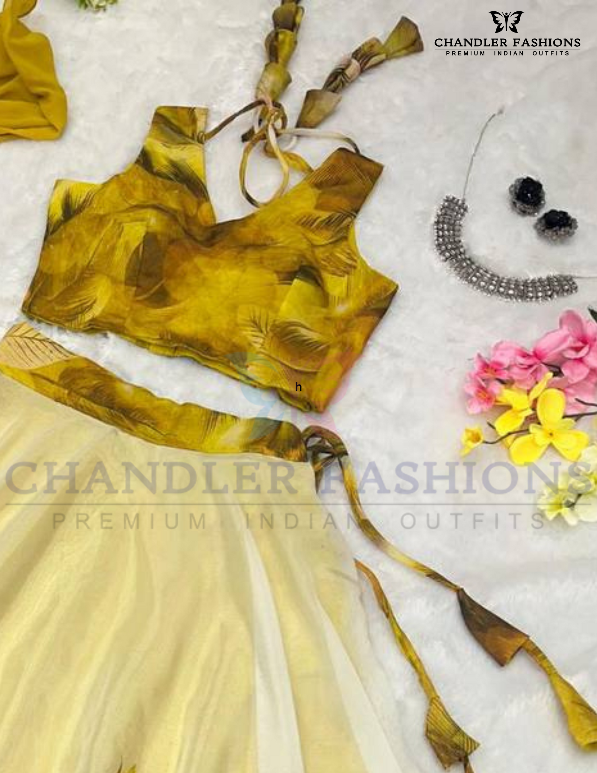 Yellow Color Organza Silk Lehenga Choli With Print Work Near Me