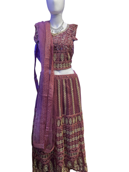 Beautiful Onion Pink Color Crepe Silk With Embroidery And Mirror Work Lehenga For Women