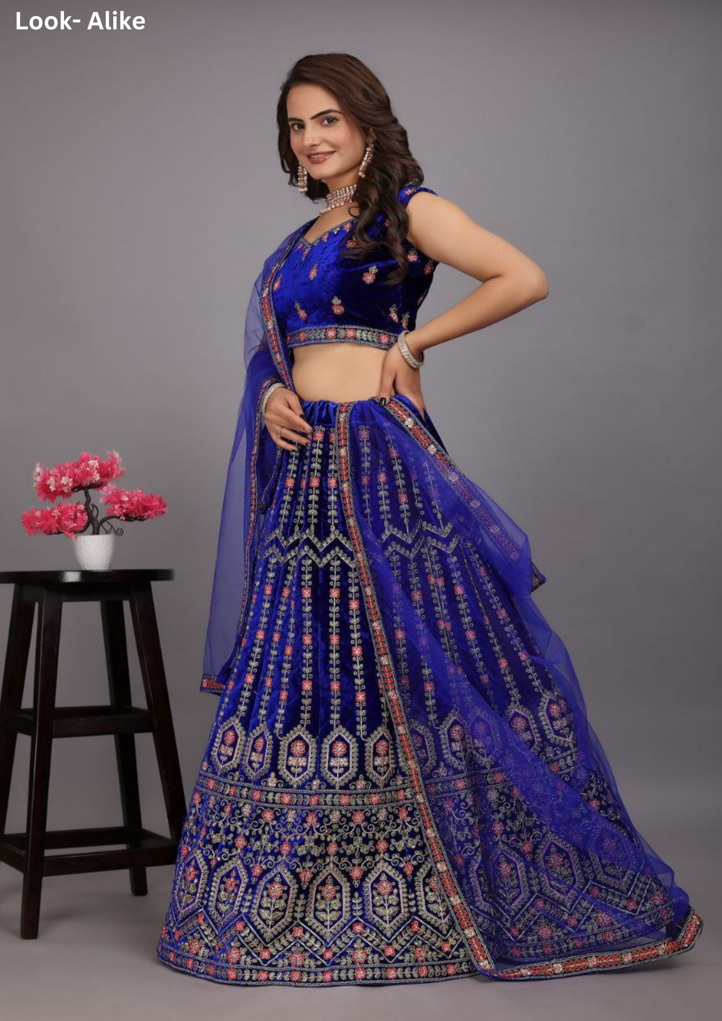 Stunning Navy Blue Colored Party Wear Velvet Lehenga Choli Near Me