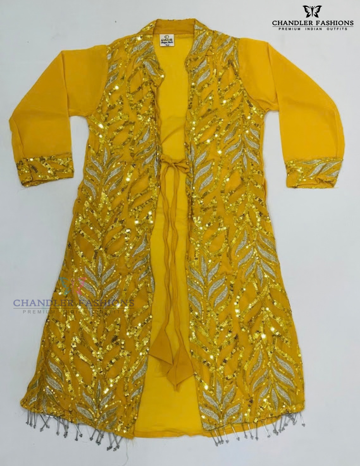 Alluring Yellow Color Georgette With Embroidery And Sequins Work Sharara Set For Kids Girls
