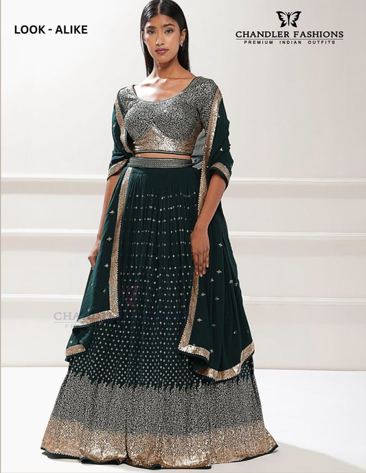 Graceful Green Color Georgette With Multiple Sequins And Zari Embroidery Work Lehenga Choli For Women