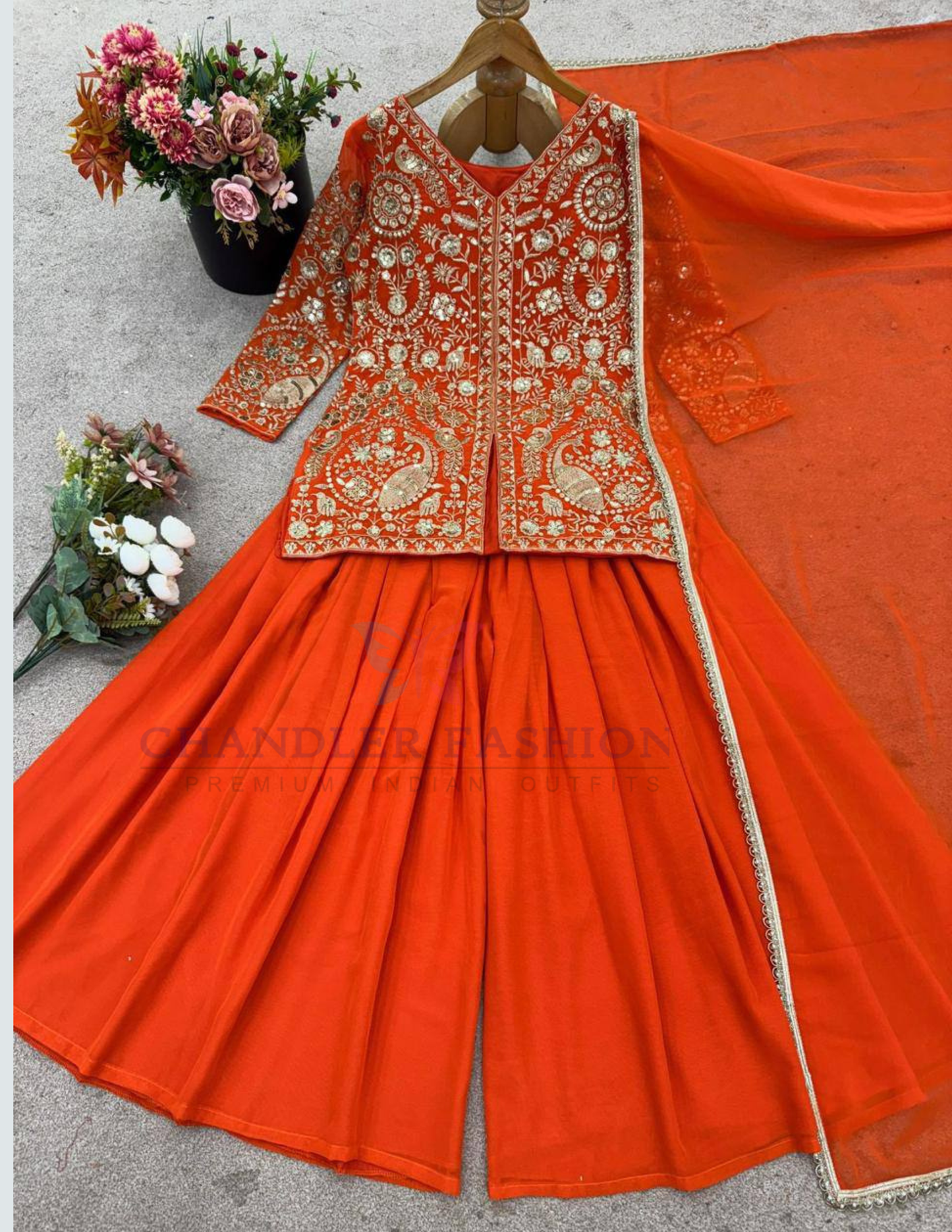 Graceful Orange Color Georgette Palazzo Suits In Chandler
