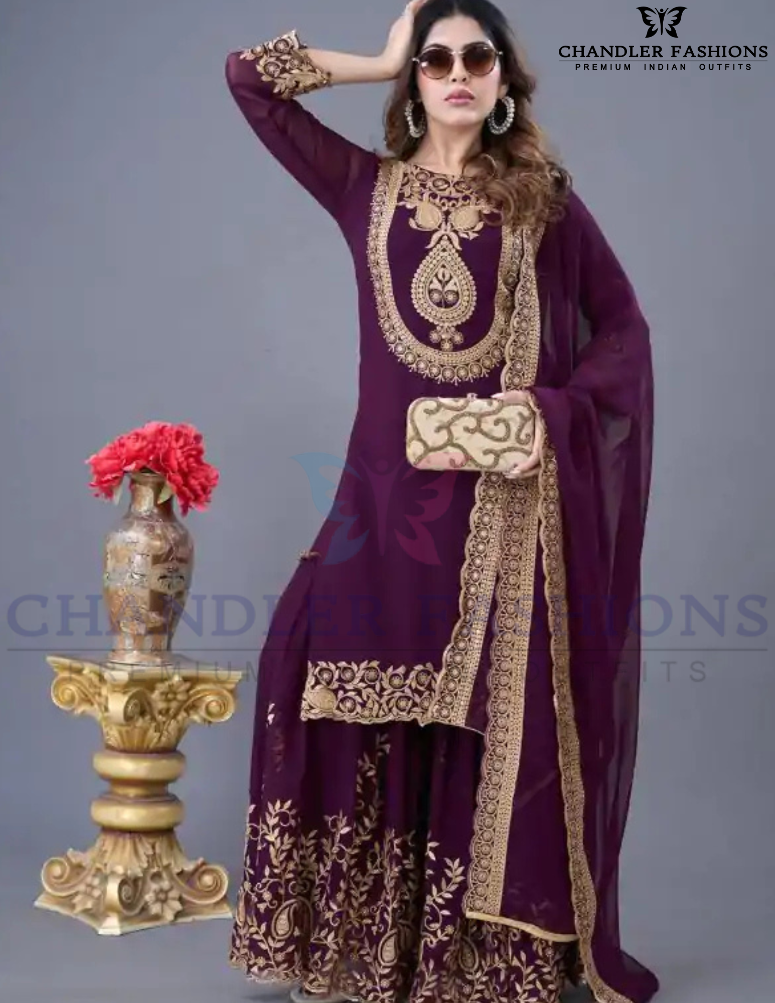  Purple Color Faux Georgette Sharara Suit With Heavy Embroidery Sequins Thread Work For Women Near Me