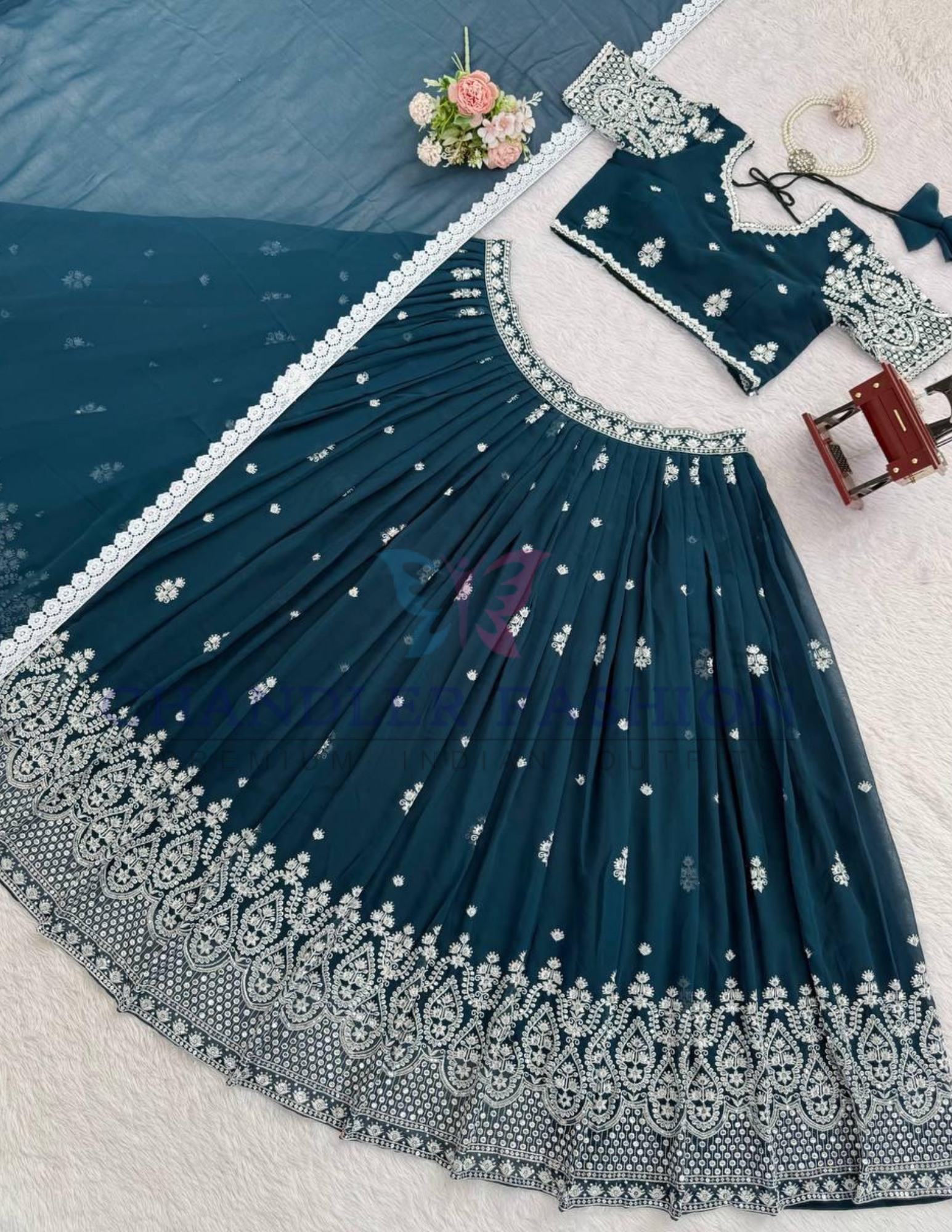 Attractive Teal Blue Color Lehenga Choli In Tempe
