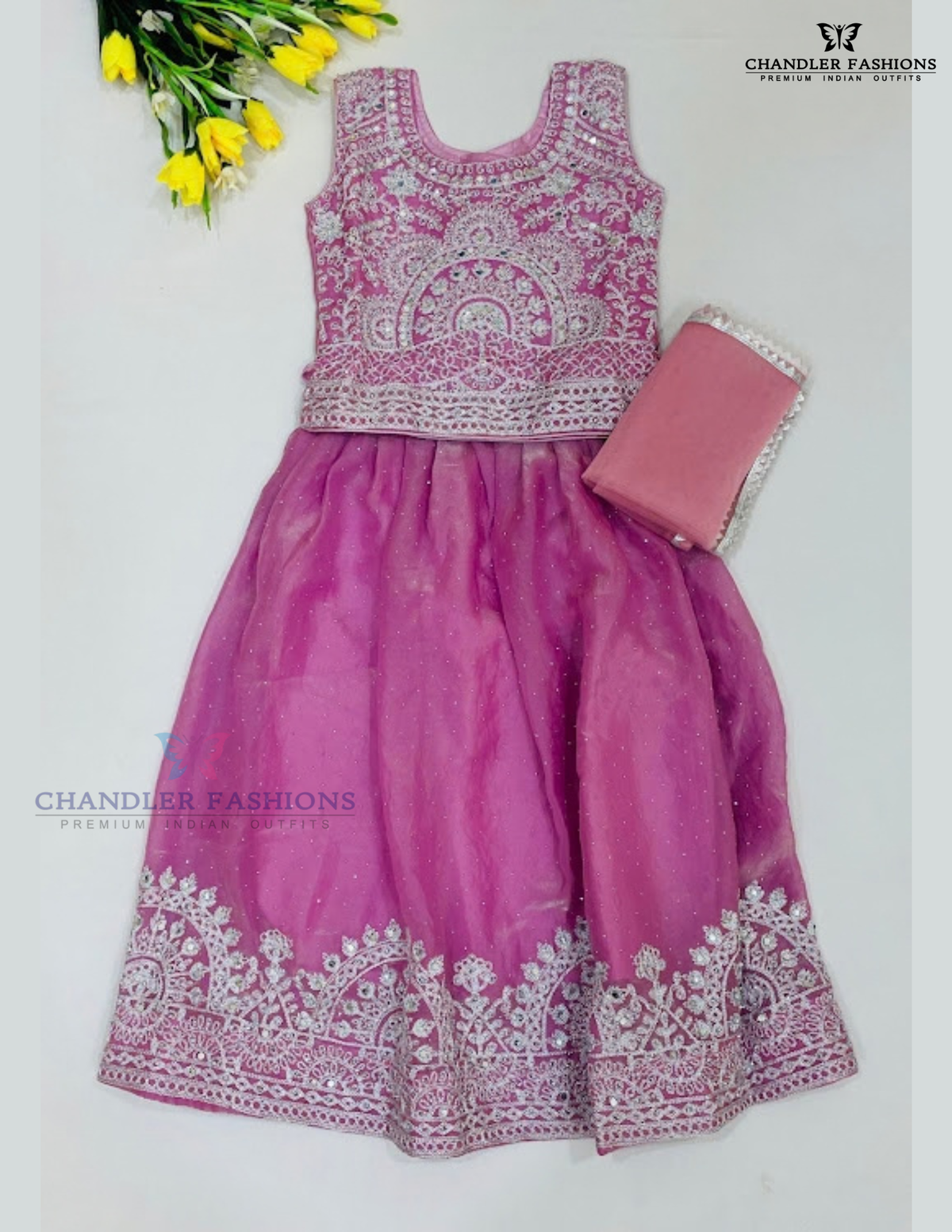 Attractive Light Pink Color Embroidery And Mirror Work Choli With Dupatta For Girls