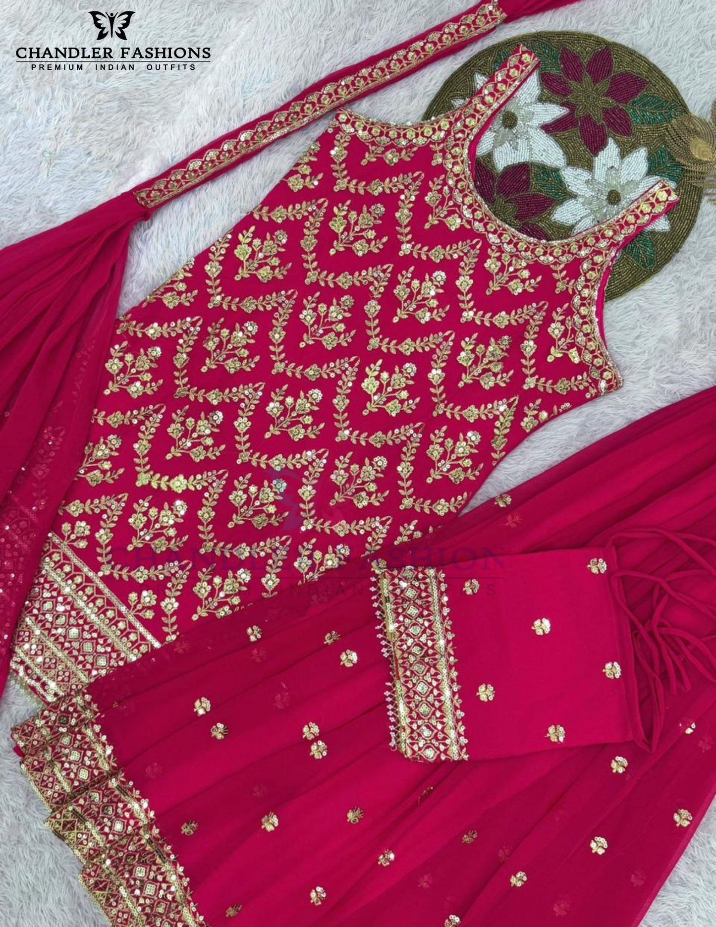 Pink Color Georgette With Sequins Work Palazzo Suits In Chandler