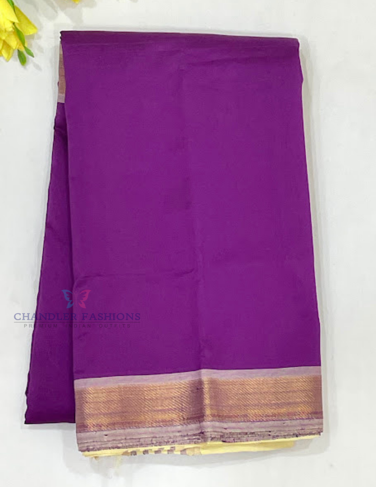  Purple Color Cotton Saree With Gold Zari Border Near Me