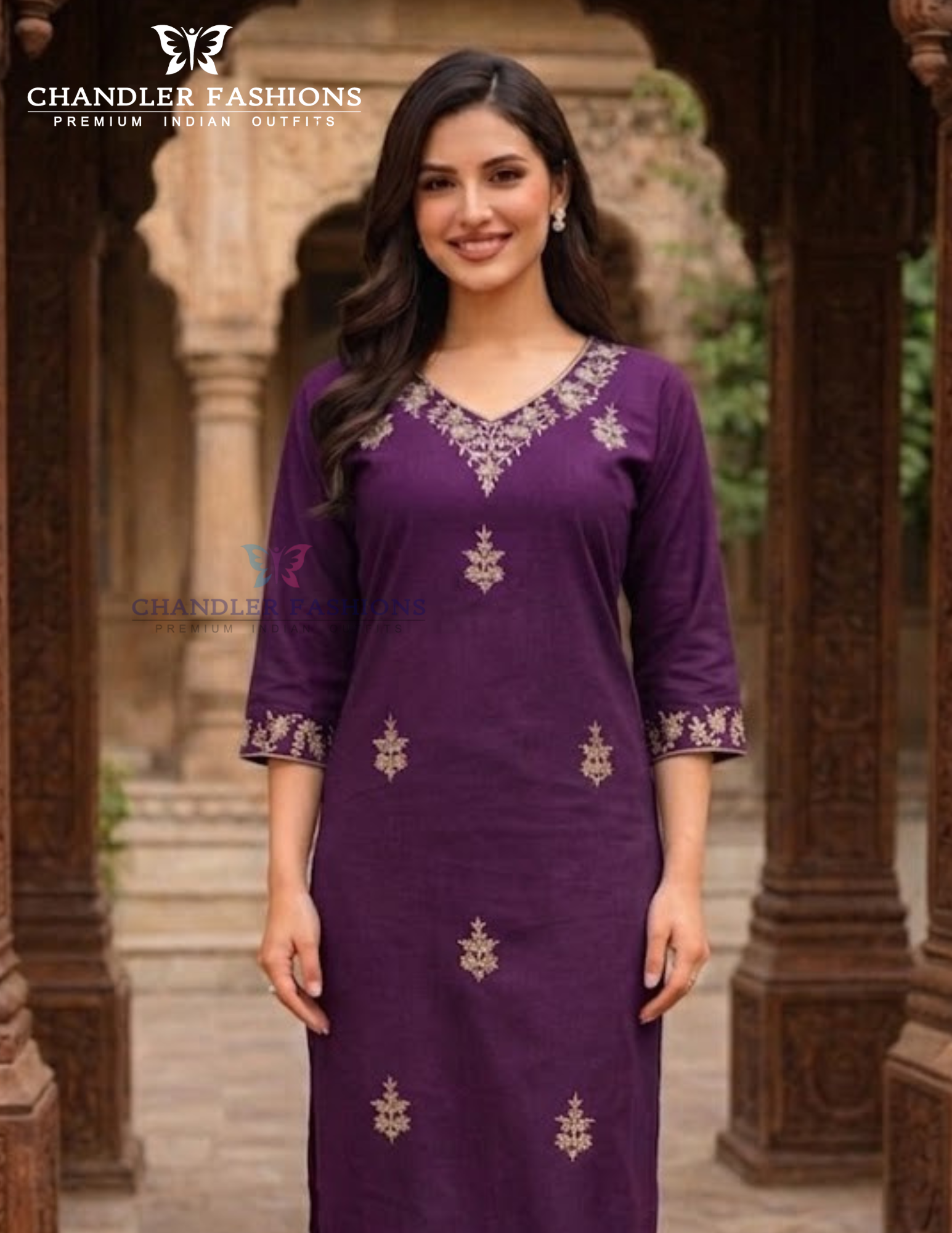 Purple Color Cotton With Embroidery Work Kurti Near Me