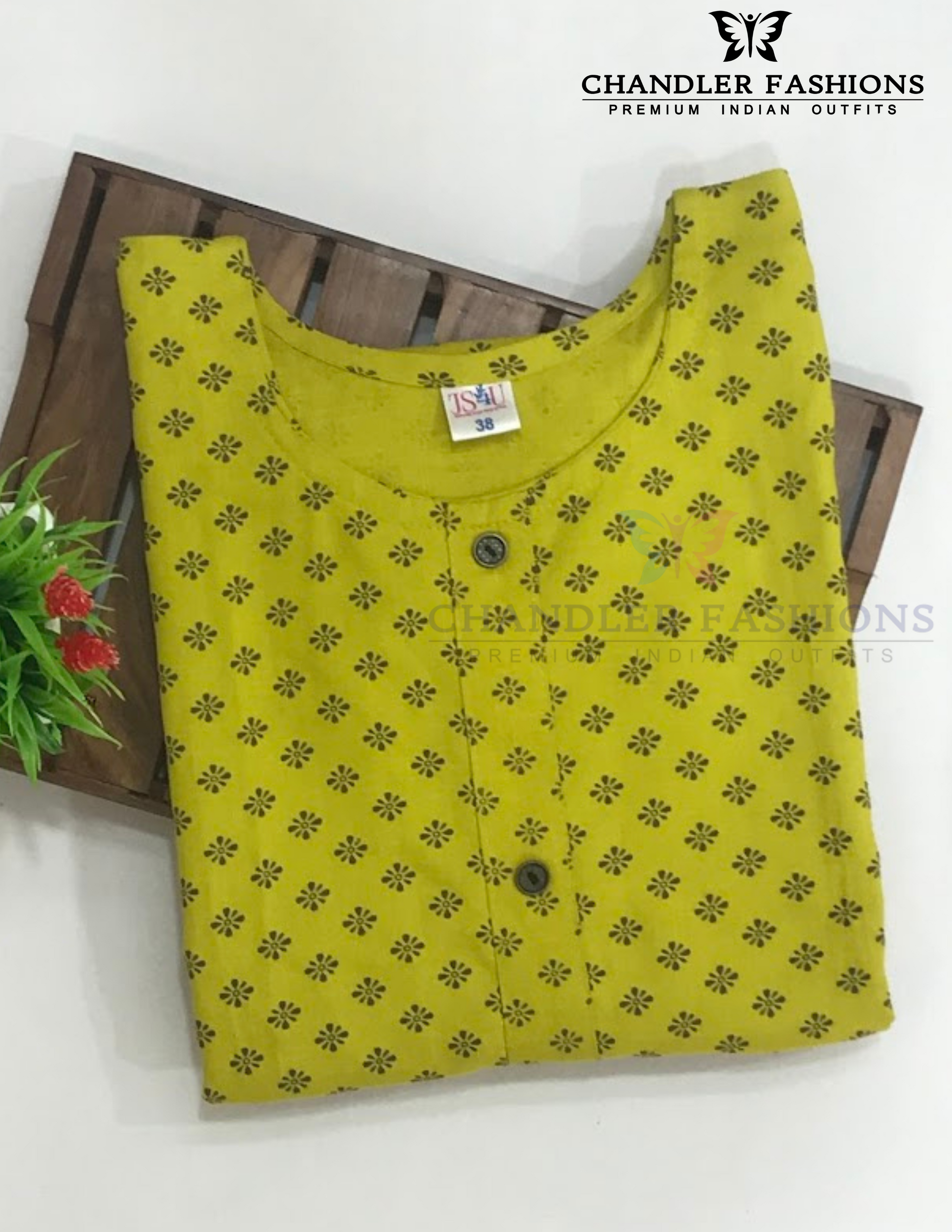 Elegant Yellow Color Rayon With Printed Work Kurti In USA