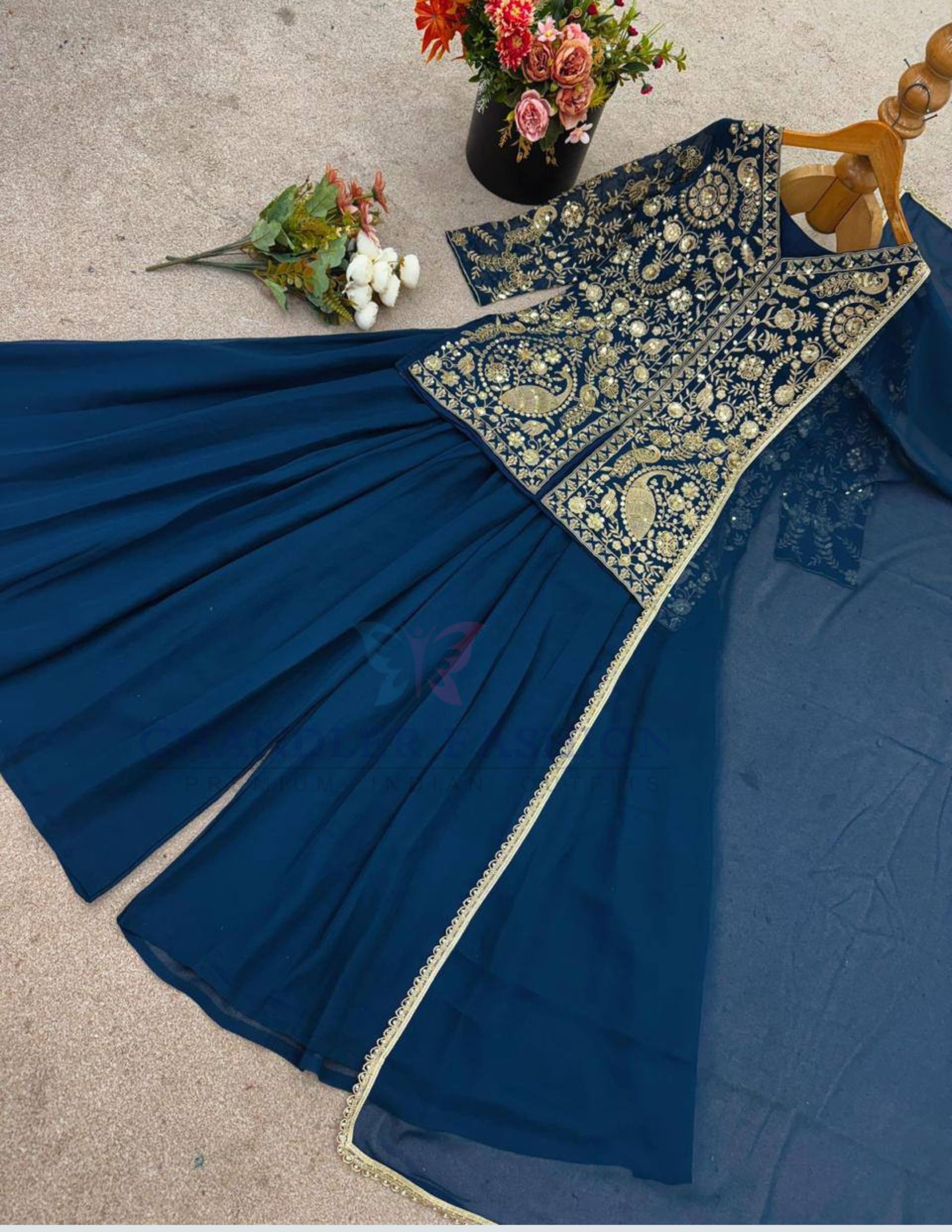 Blue Color Georgette With Sequins Work Palazzo Suits In Suncity