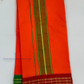 Amazing Orange Cotton Dhoti With Red And Green Color Border And Matching Angavastram For Men