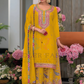 Attractive Yellow Color Embroidery Work  Chinon Palazzo Suits With Dupatta For Women