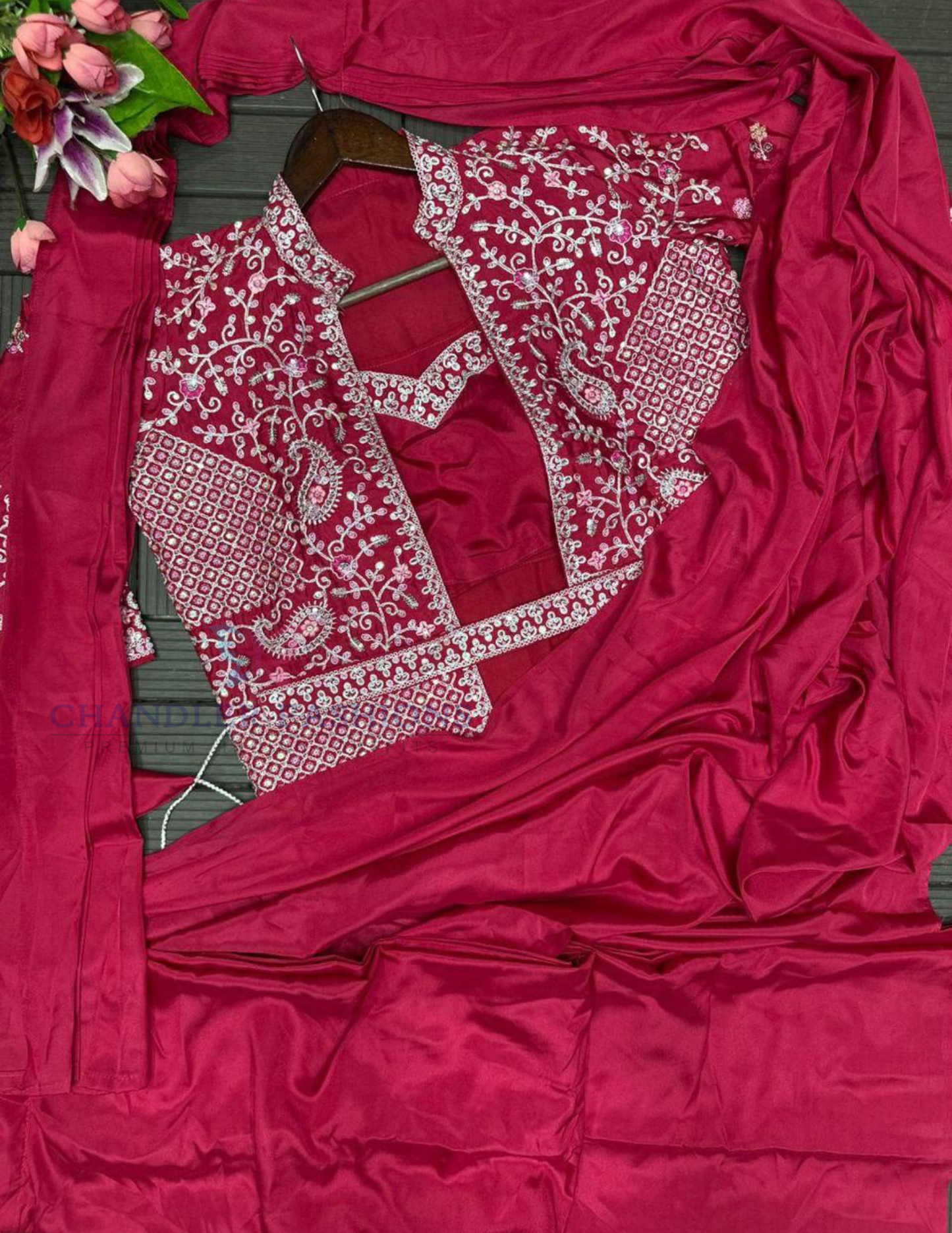 Pink Color Embroidery Ready To Wear Saree In Chandler