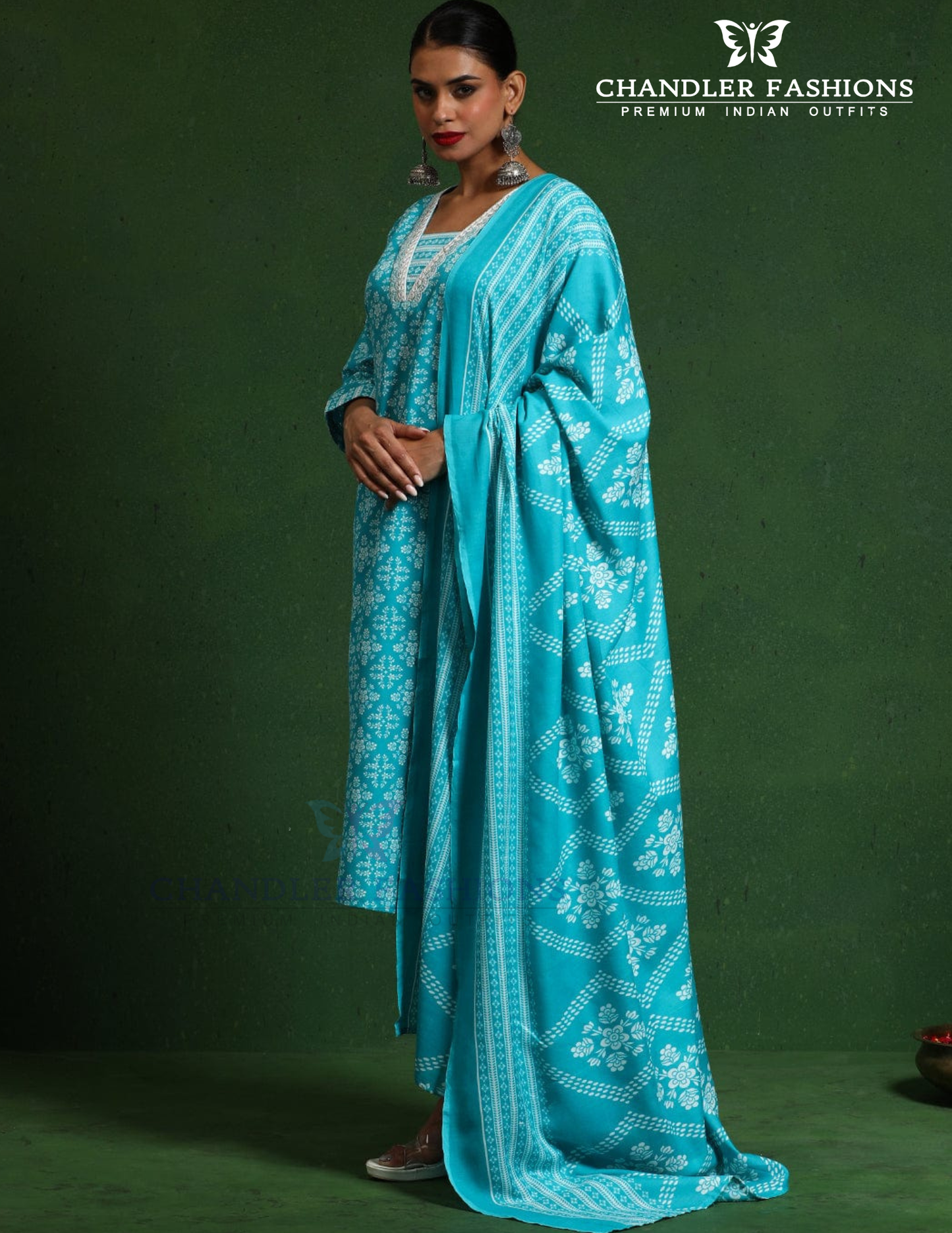 Sky Blue Color Cotton Blend With Floral Printed Work Salwar Suits Near Me
