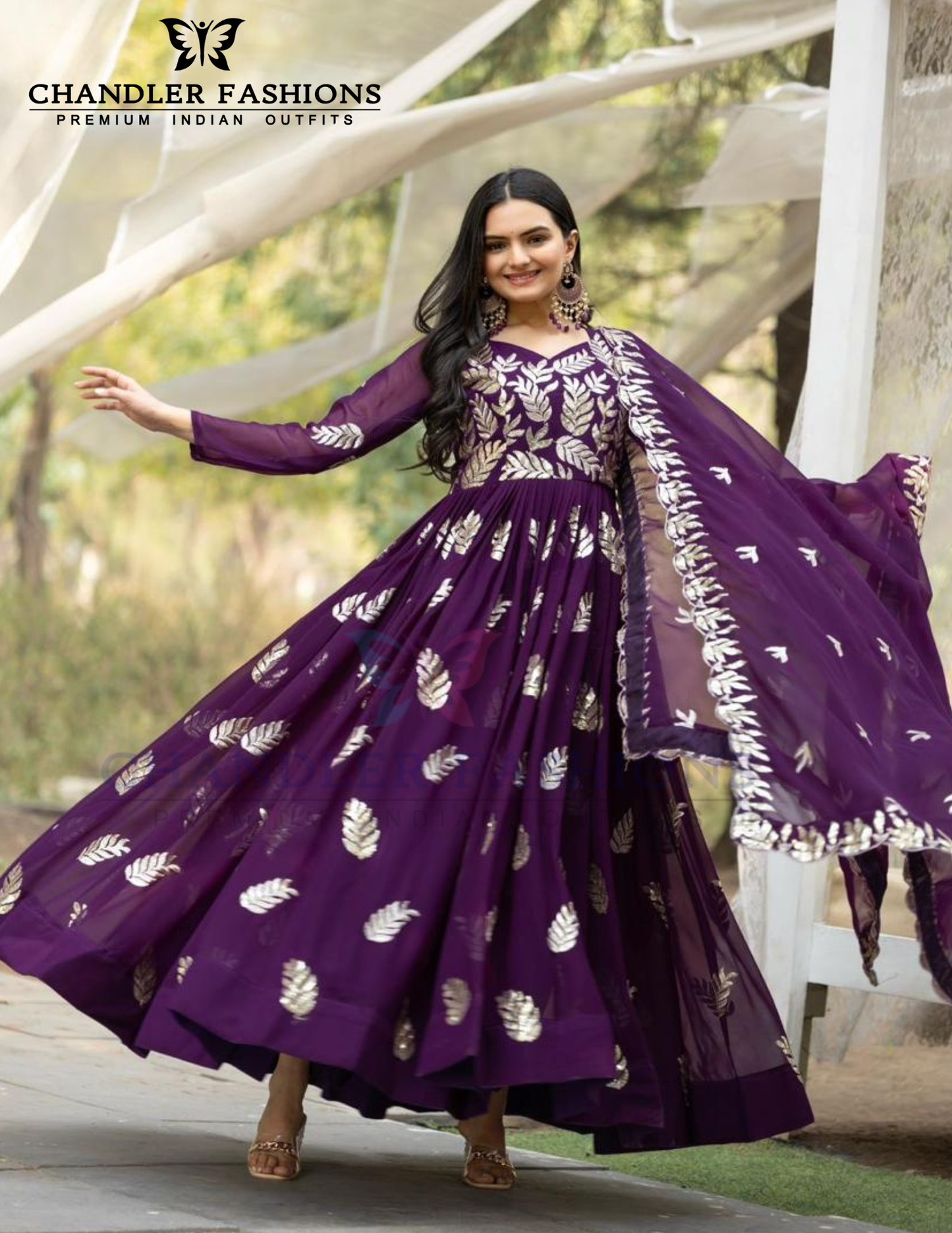 Pretty Purple Color Georgette Sequins And Thread Work Gown For Women