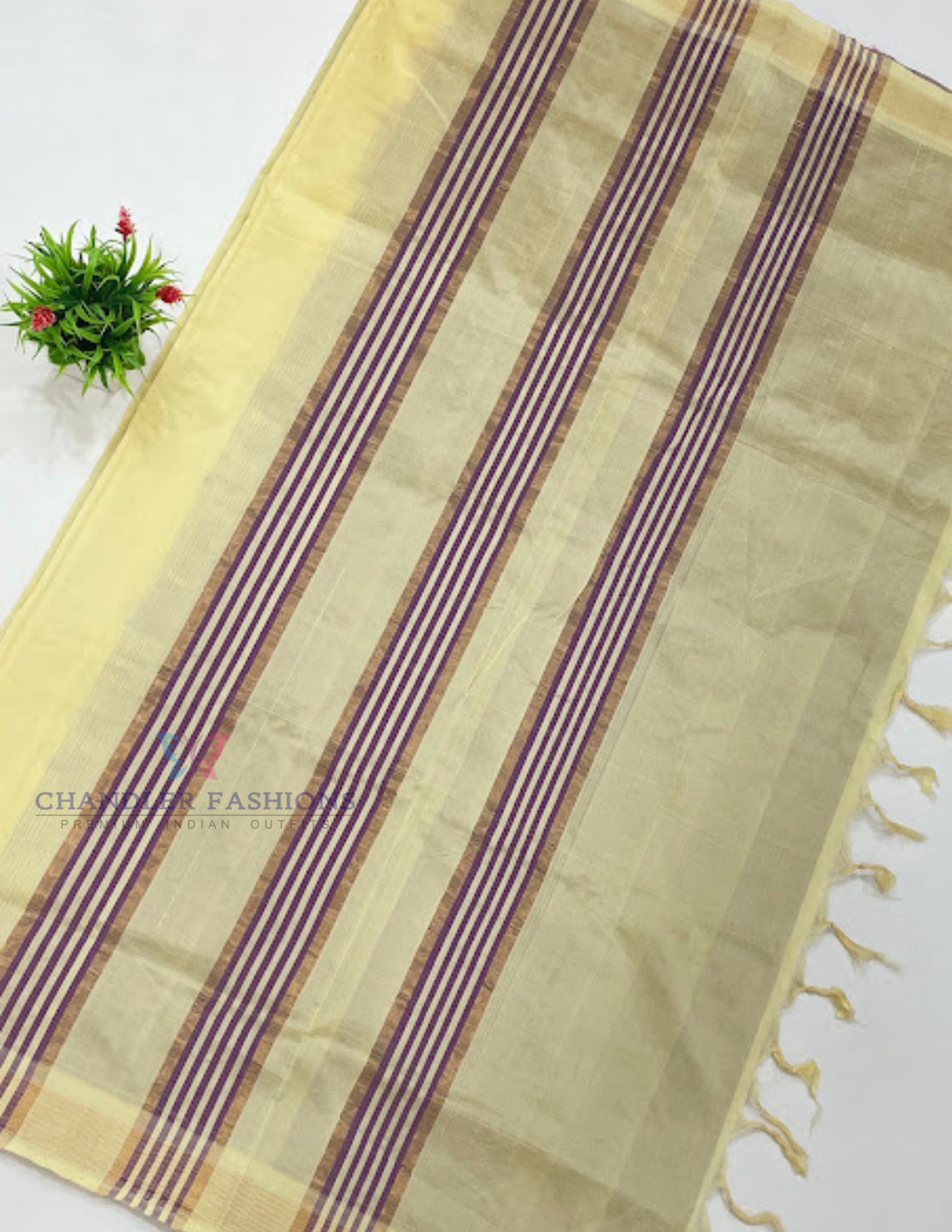  Purple Color Cotton Saree With Gold Zari Border In USA
