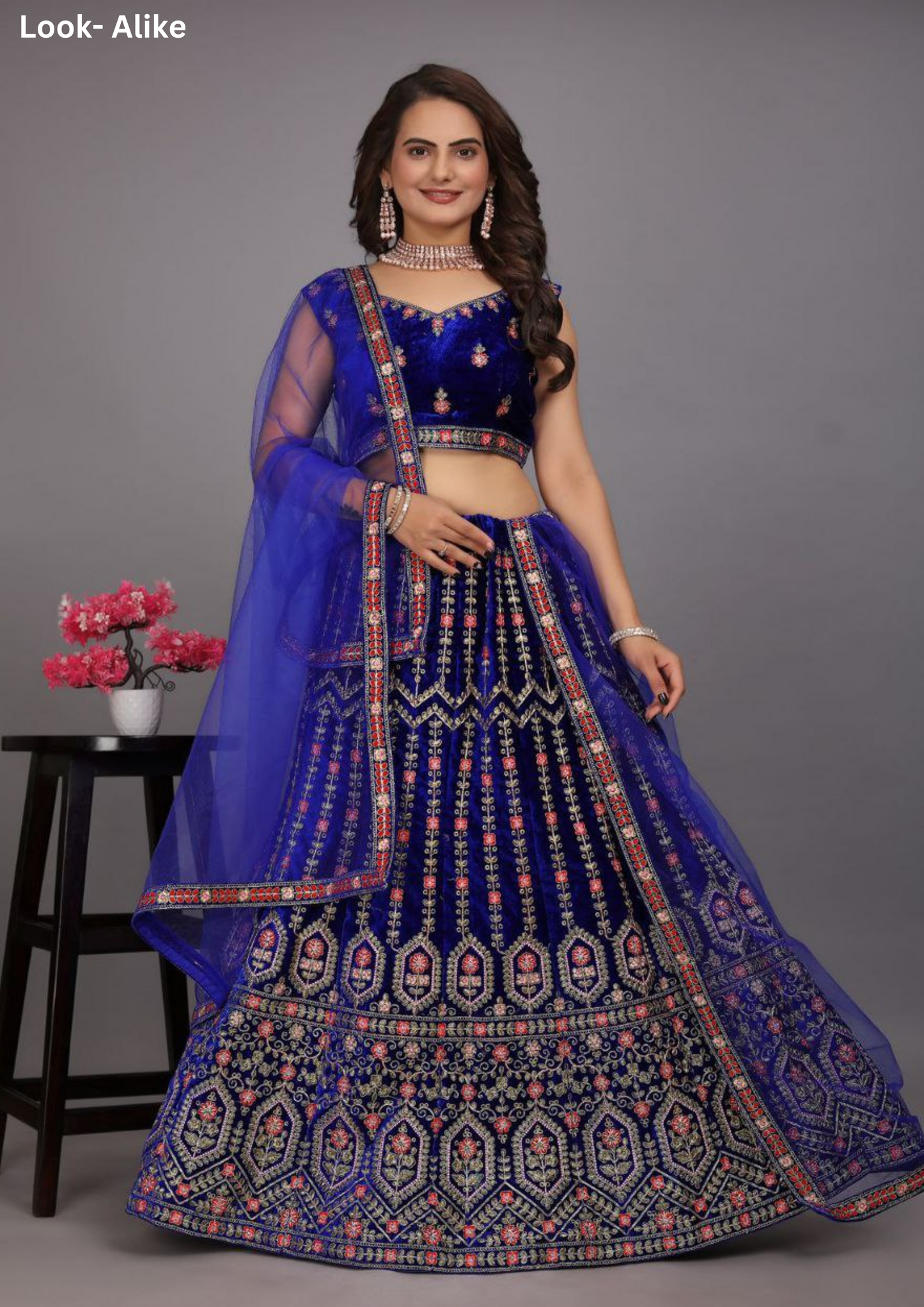 Stunning Navy Blue Colored Party Wear Velvet Lehenga Choli For Women