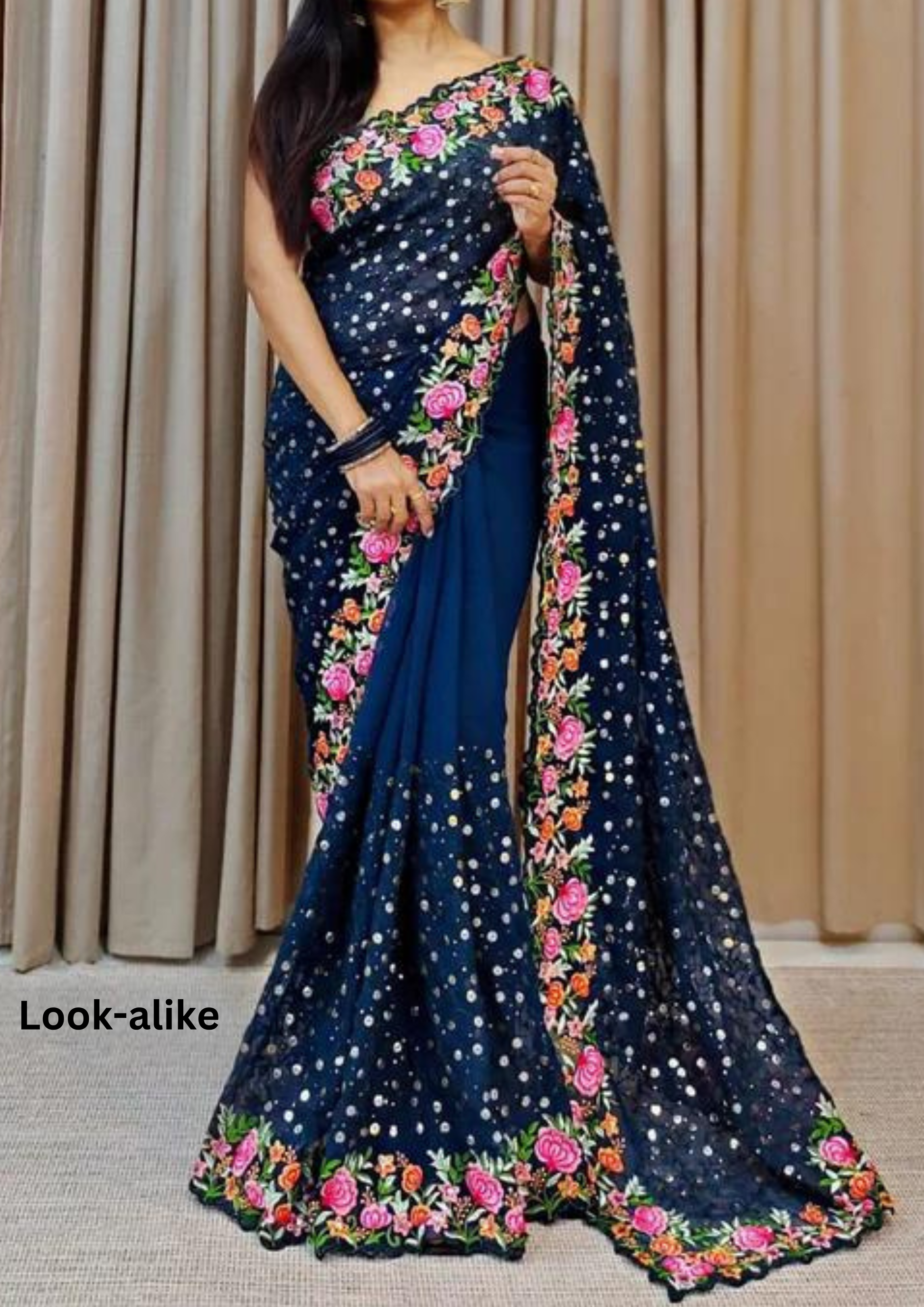 Appealing Teal Blue Color Embroidery Thread Work Party Wear Georgette Saree For Women