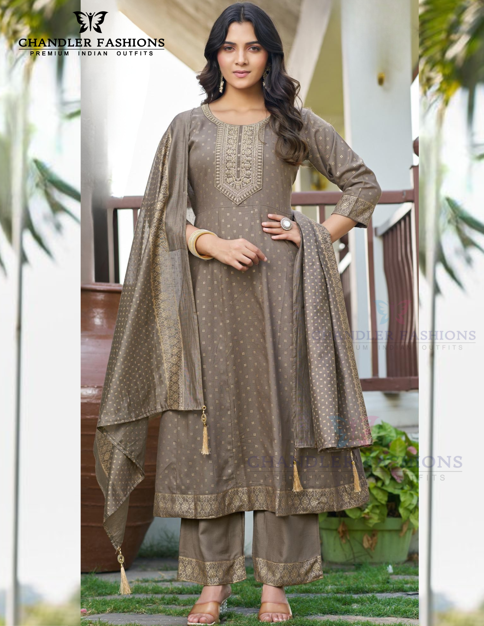 Gorgeous Light Brown Color Rayon With Embroidery And Sequins Work Salwar Suits For Women