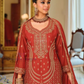 Red Color Chinon With Embroidery Work Palazzo Suit With Dupatta Near Me